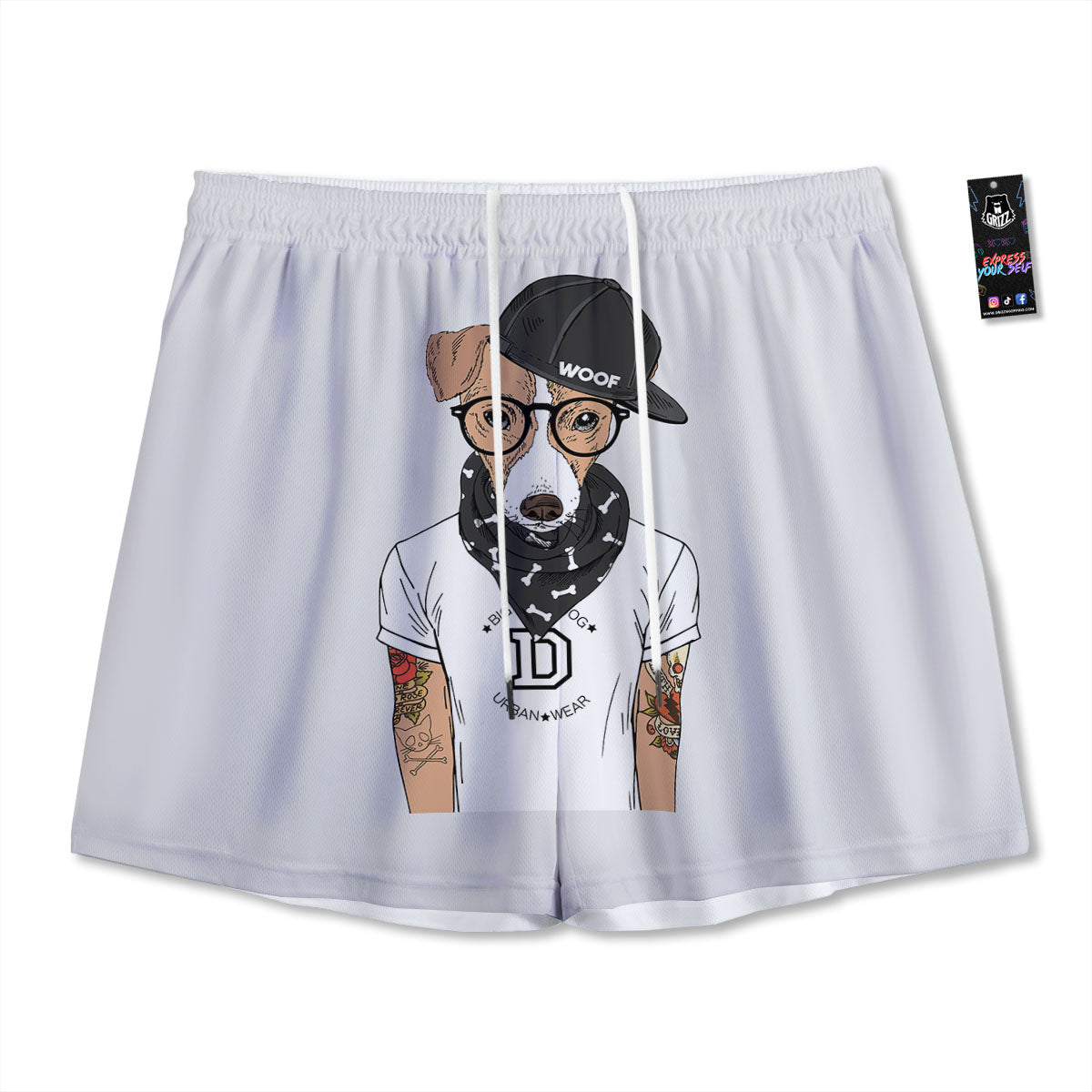 Jack Russell Terrier Hipster Print Mesh Shorts