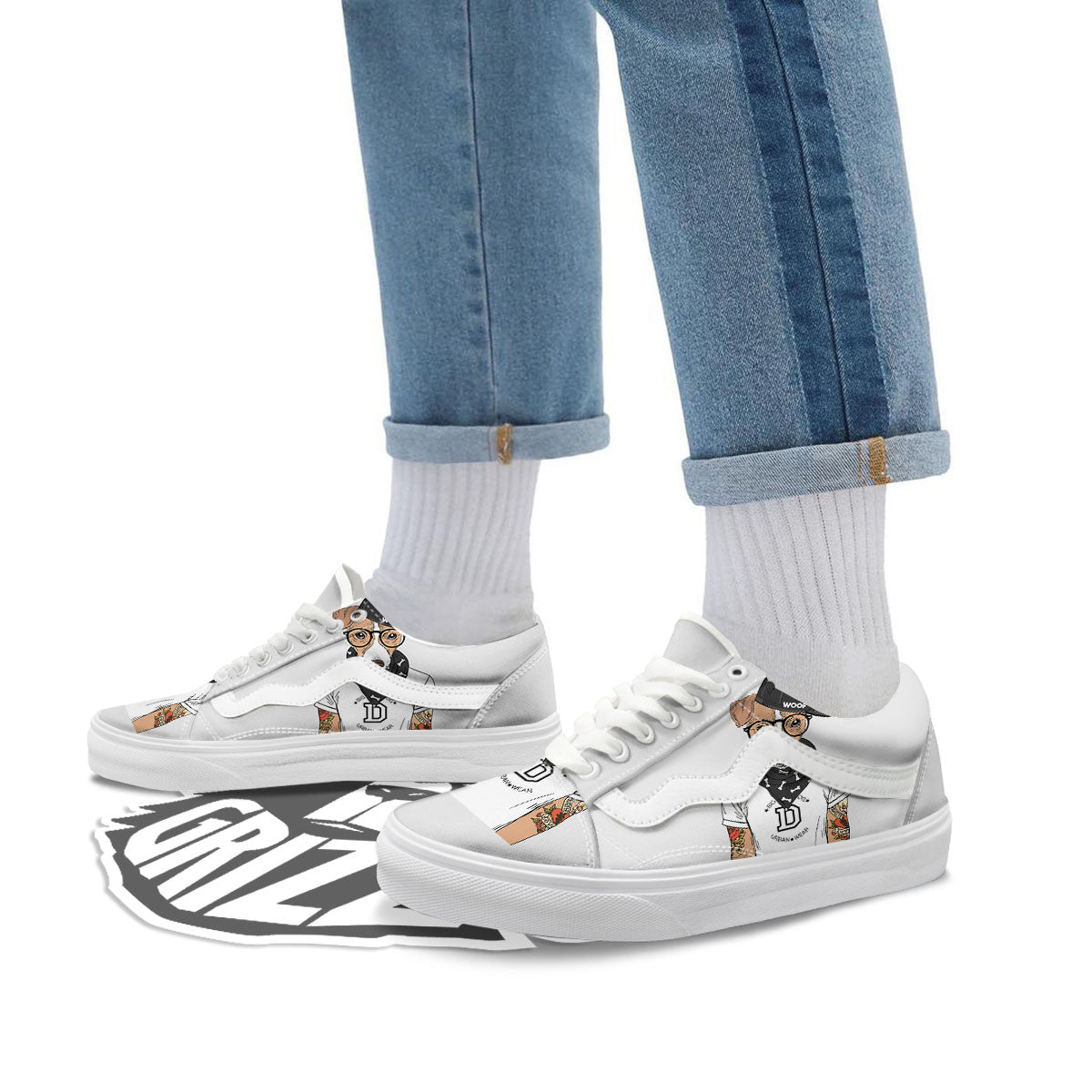 Jack Russell Terrier Hipster Print Skate Shoes-grizzshop