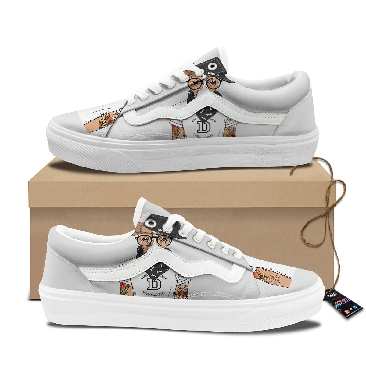 Jack Russell Terrier Hipster Print Skate Shoes-grizzshop