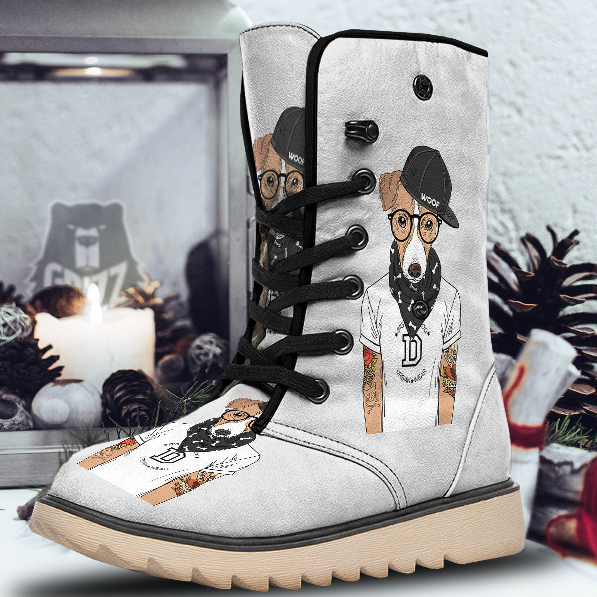 Jack Russell Terrier Hipster Print Snow Boots-grizzshop