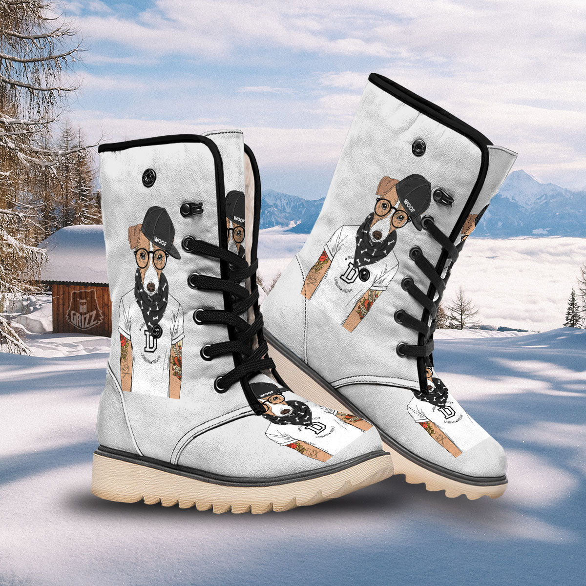Jack Russell Terrier Hipster Print Snow Boots-grizzshop