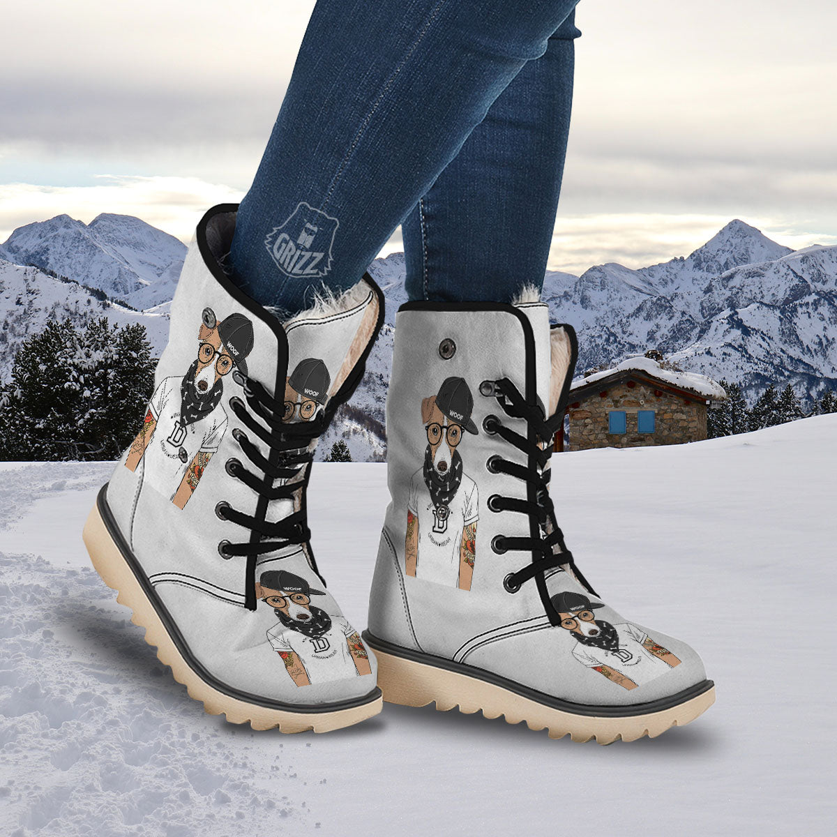 Jack Russell Terrier Hipster Print Snow Boots-grizzshop