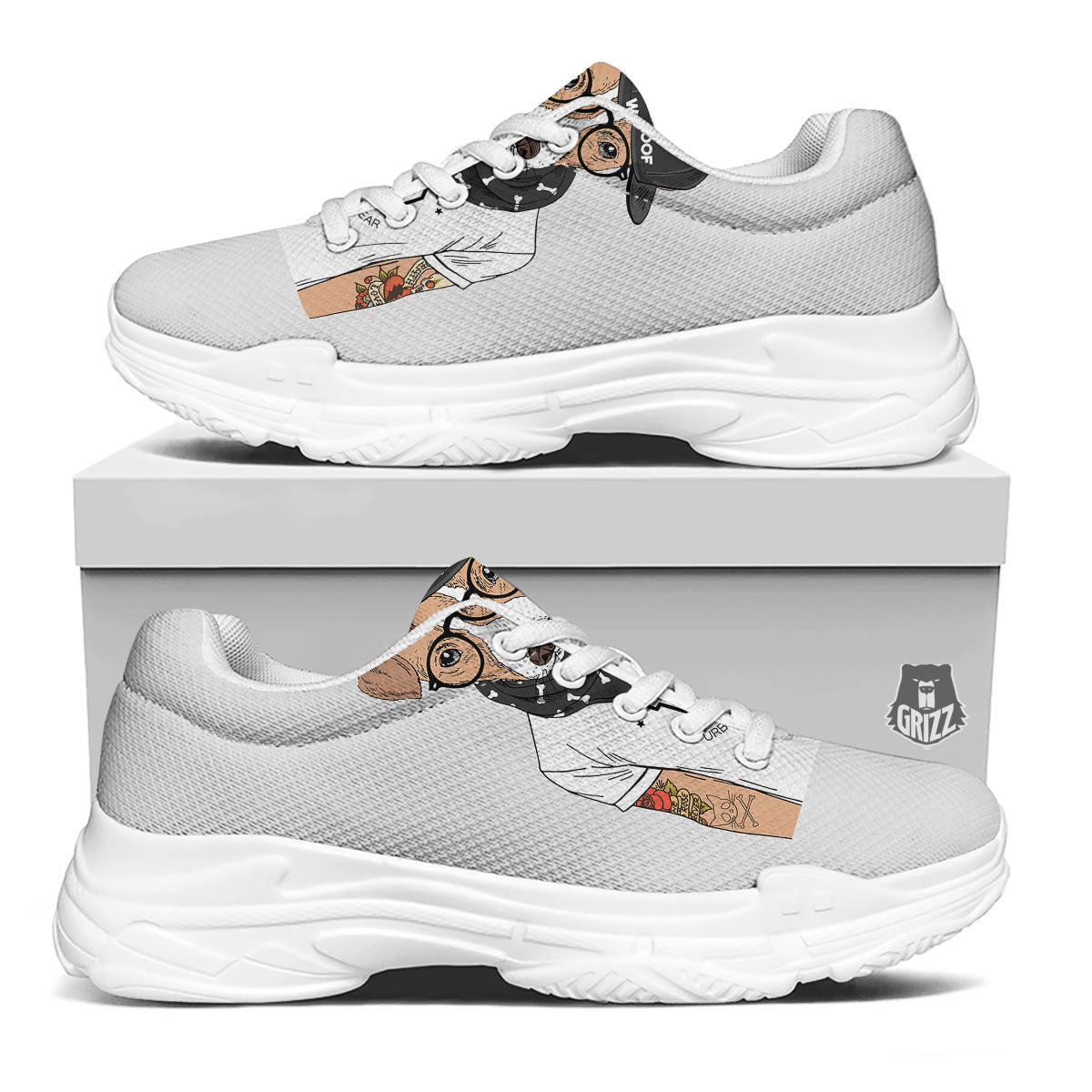Jack Russell Terrier Hipster Print White Chunky Shoes-grizzshop