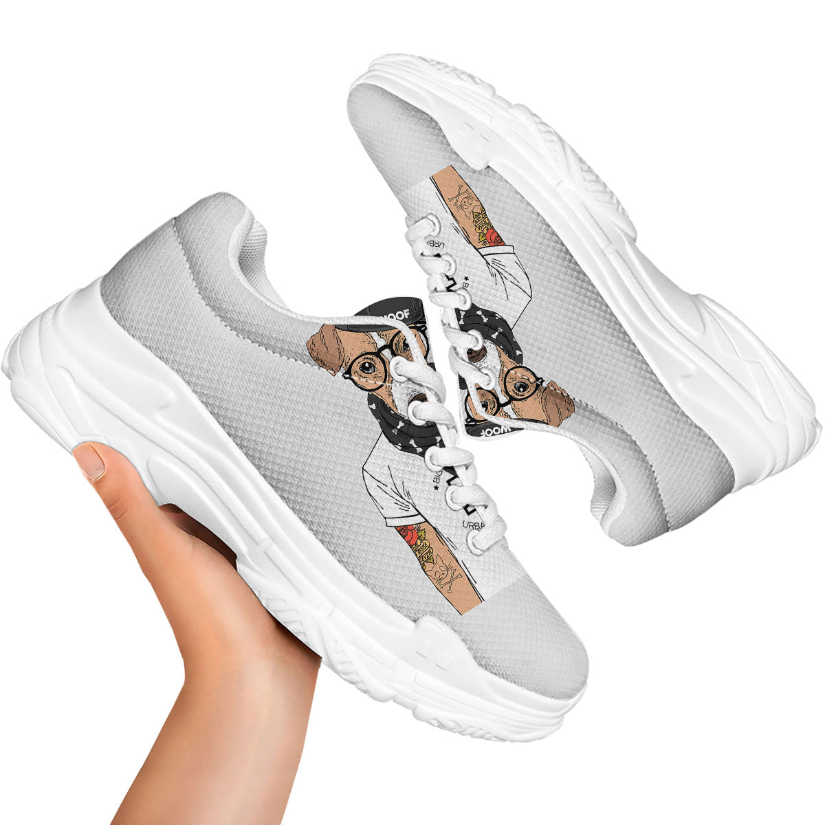 Jack Russell Terrier Hipster Print White Chunky Shoes-grizzshop