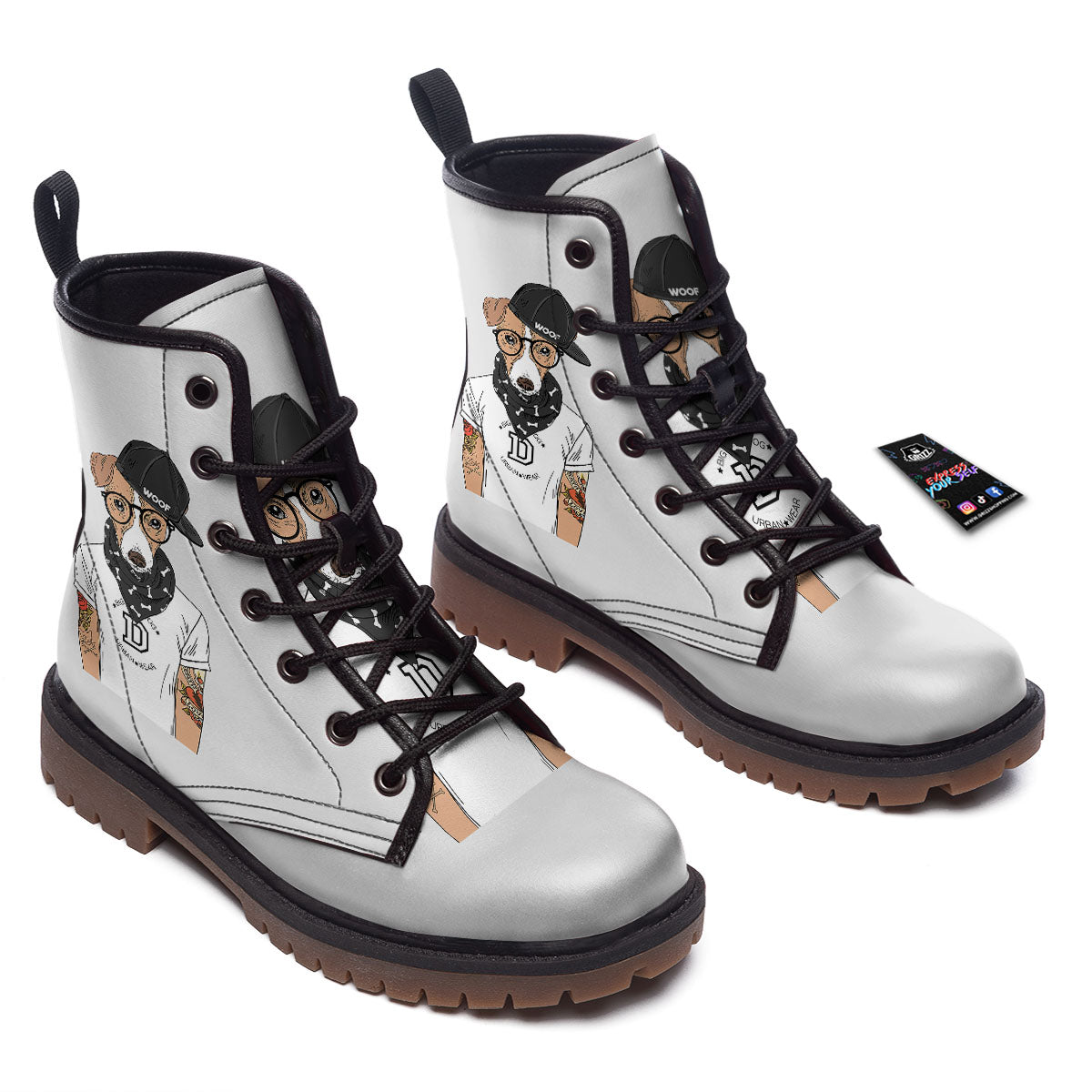 Jack Russell Terrier Hipster Print Work Boots-grizzshop