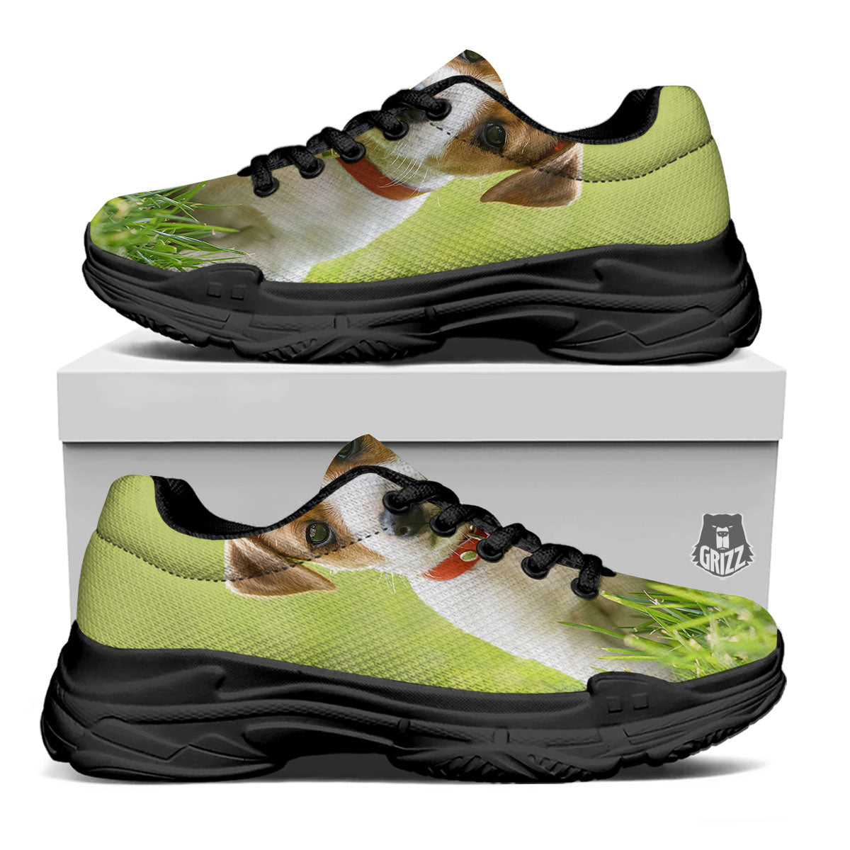 Jack Russell Terrier Little Print Black Chunky Shoes-grizzshop