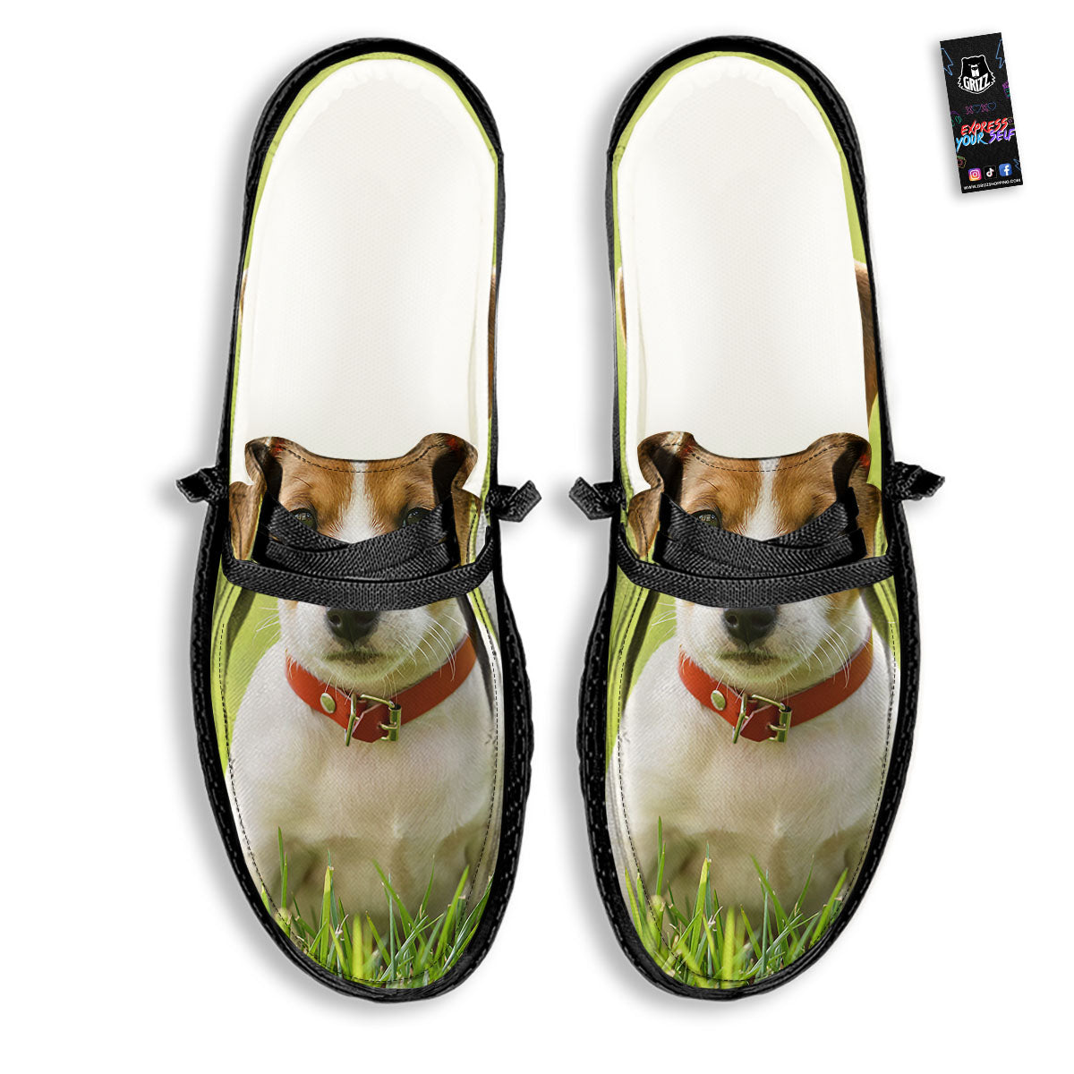 Jack Russell Terrier Little Print Black Loafers-grizzshop