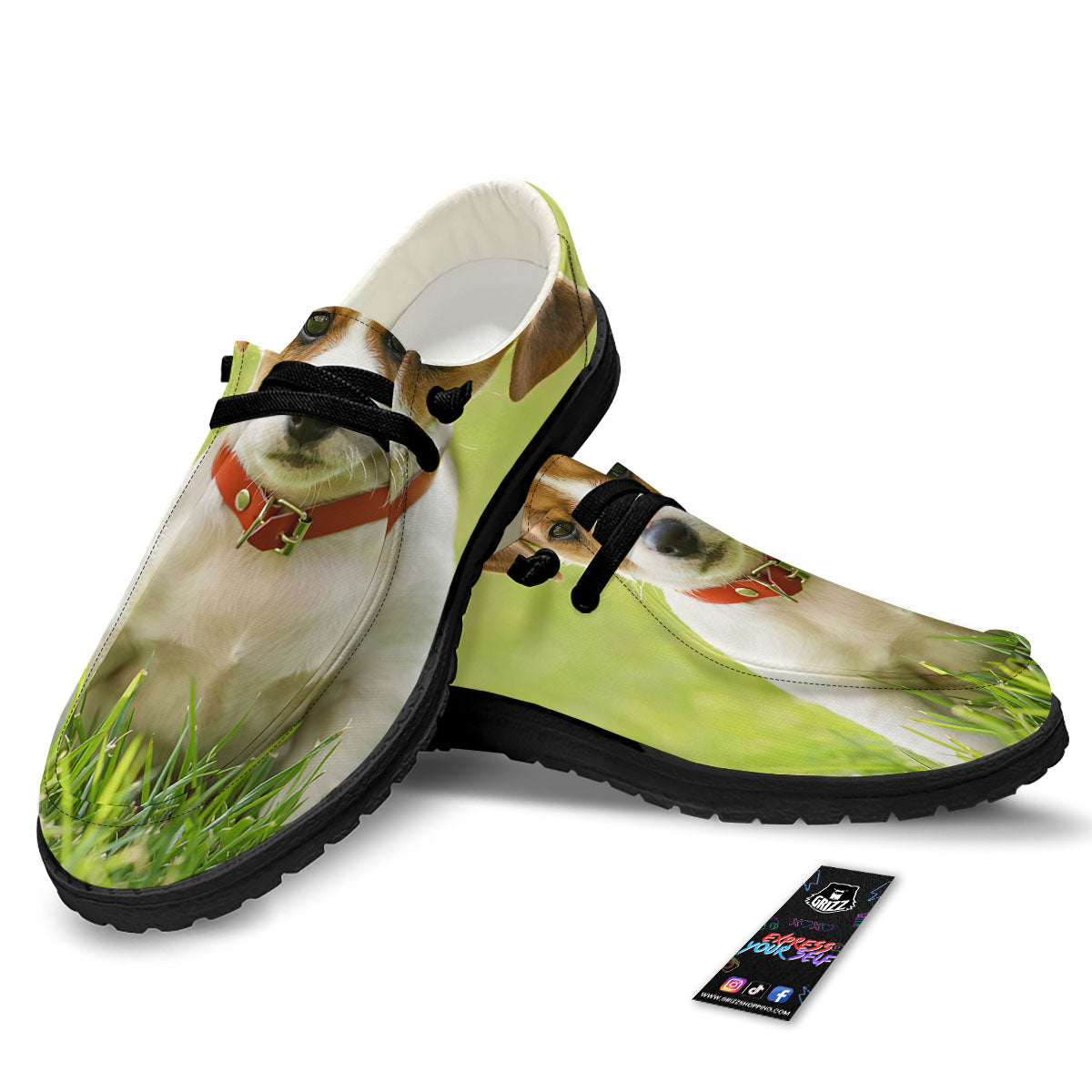 Jack Russell Terrier Little Print Black Loafers-grizzshop