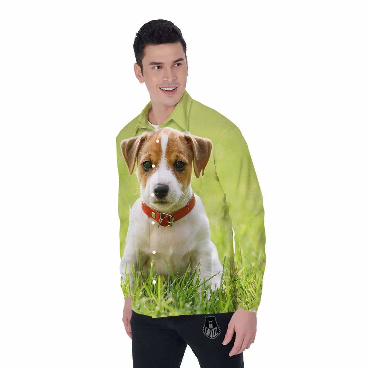 Jack Russell Terrier Little Print Men's Long Sleeve Shirts-grizzshop