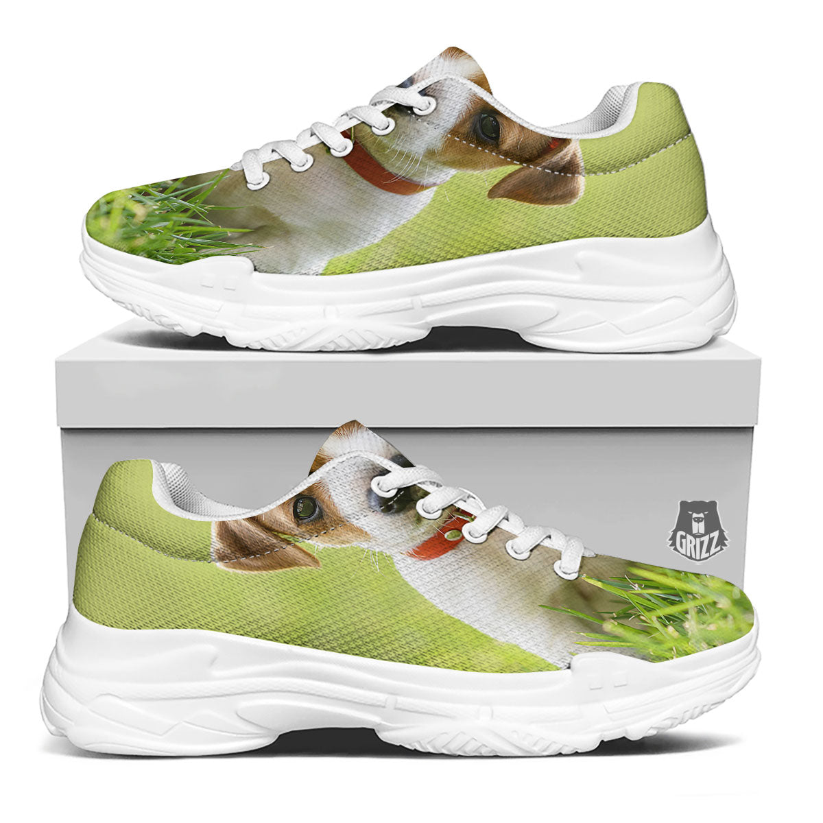 Jack Russell Terrier Little Print White Chunky Shoes-grizzshop