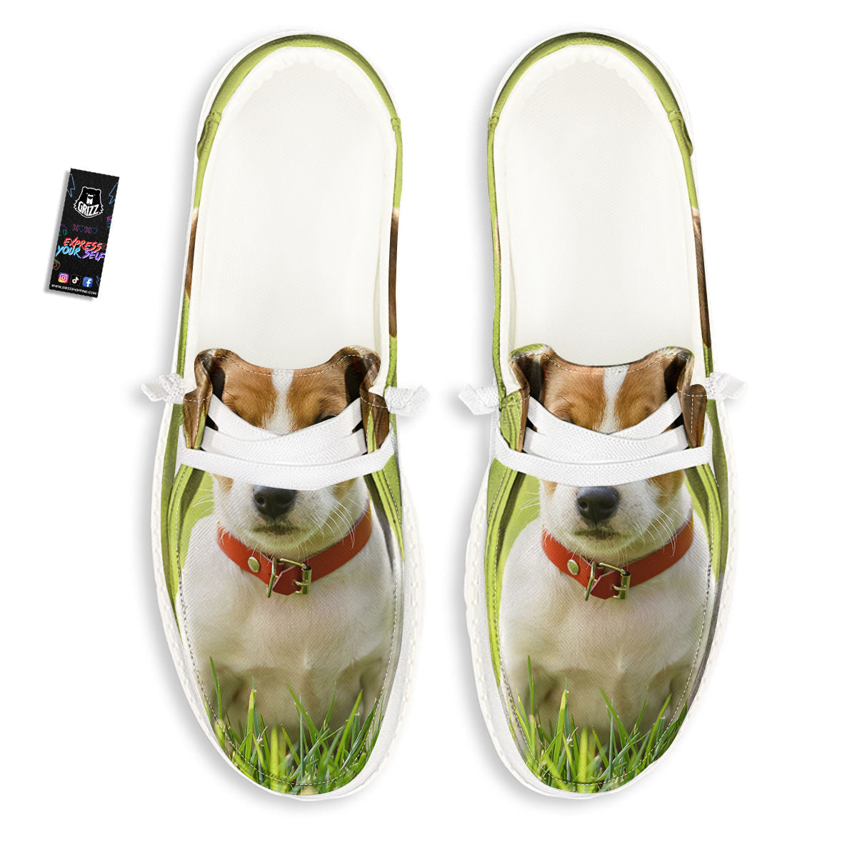 Jack Russell Terrier Little Print White Loafers-grizzshop