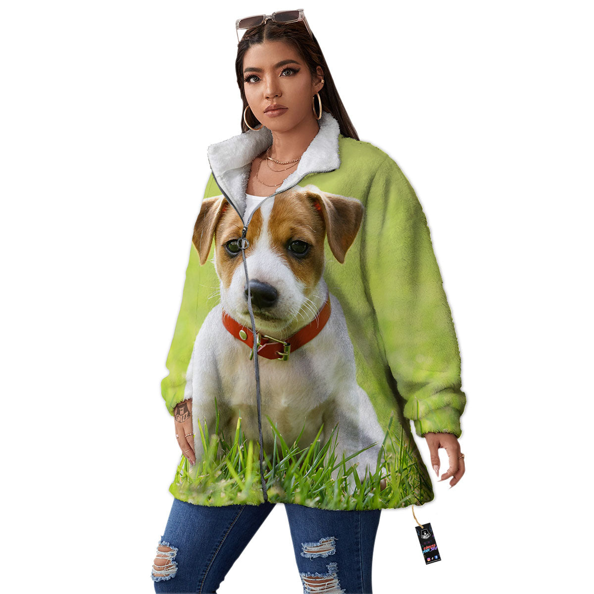 Jack Russell Terrier Little Print Women's Sherpa Jacket-grizzshop
