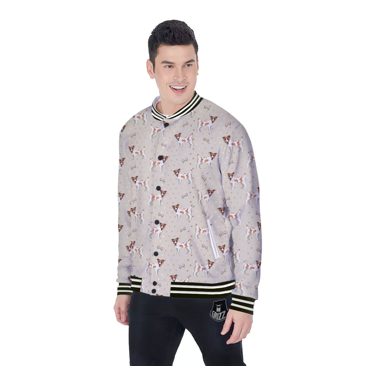 Jack Russell Terrier Polka Dot Print Pattern Baseball Jacket-grizzshop