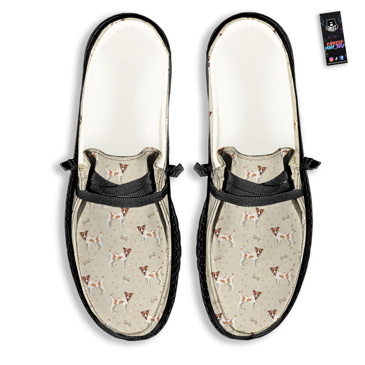 Jack Russell Terrier Polka Dot Print Pattern Black Loafers-grizzshop