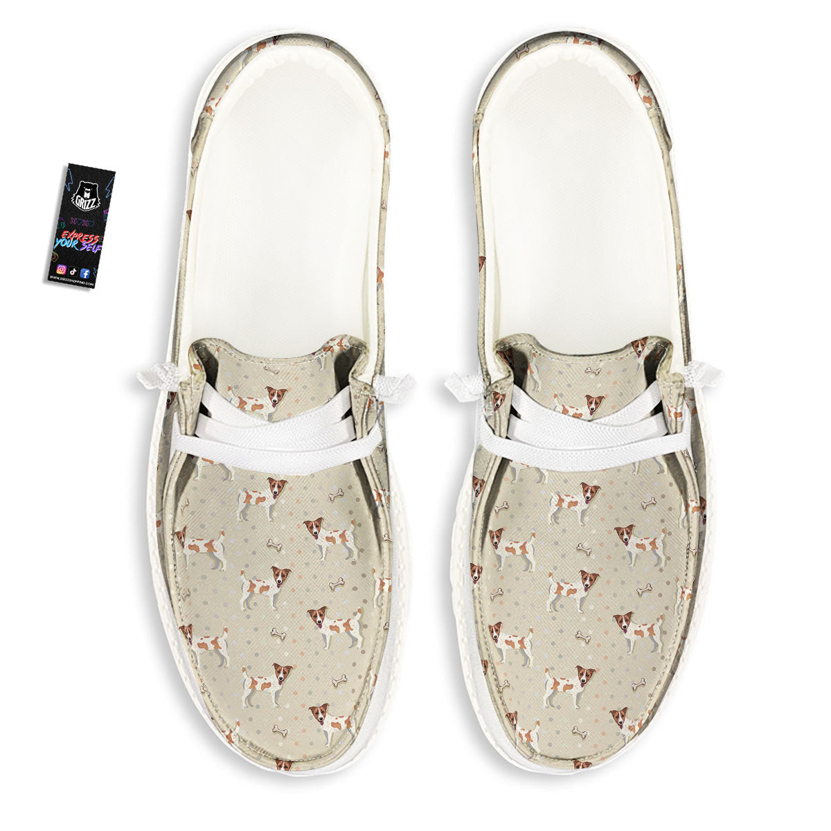 Jack Russell Terrier Polka Dot Print Pattern Black Loafers-grizzshop