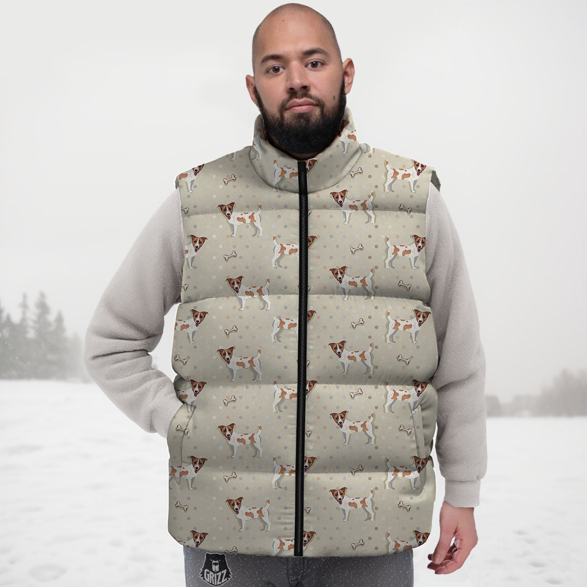 Jack Russell Terrier Polka Dot Print Pattern Down Vest