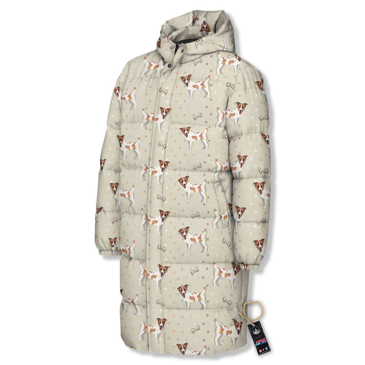 Jack Russell Terrier Polka Dot Print Pattern Long Down Jacket-grizzshop