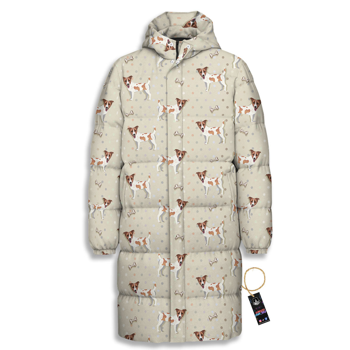 Jack Russell Terrier Polka Dot Print Pattern Long Down Jacket-grizzshop