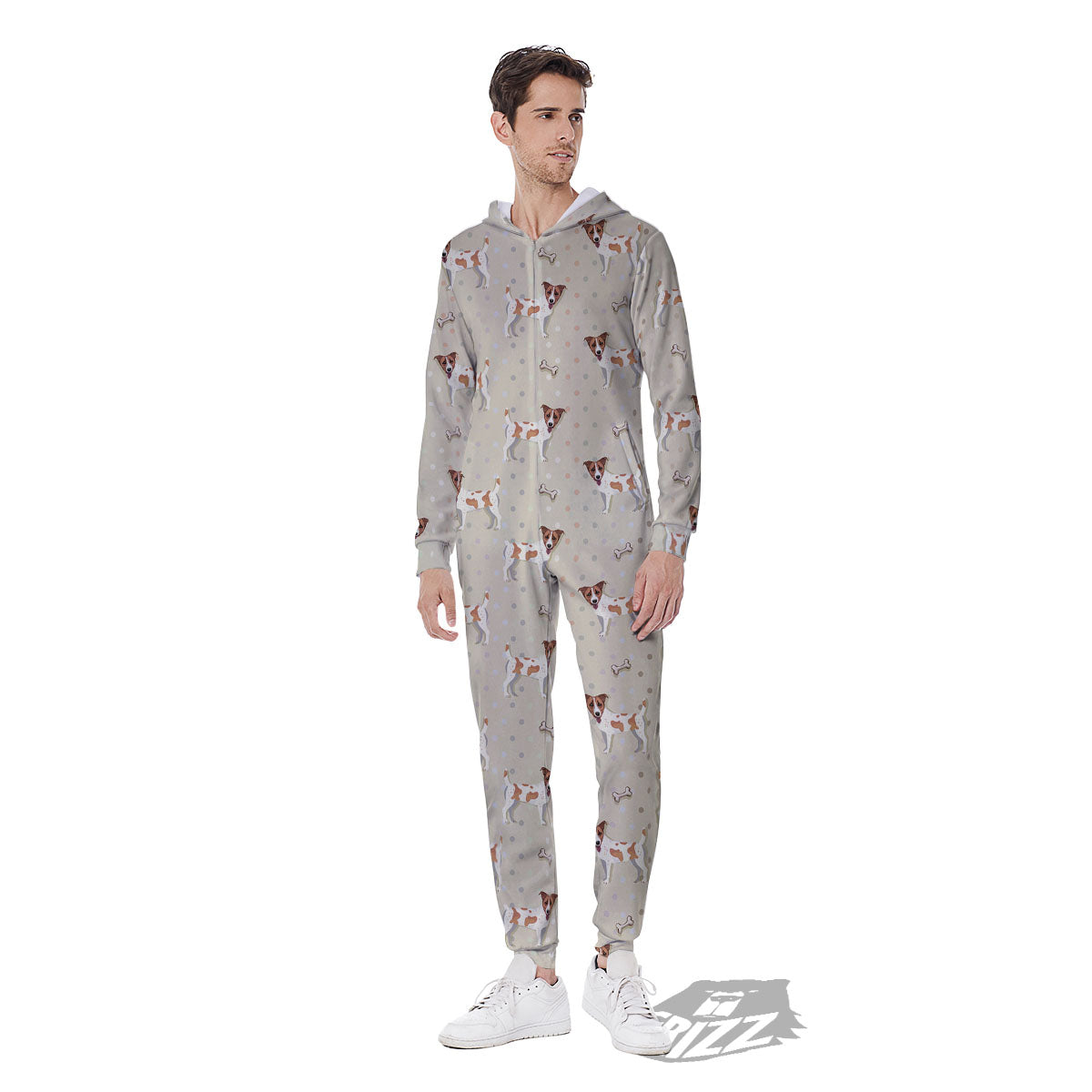 Jack Russell Terrier Polka Dot Print Pattern Men's Jumpsuit-grizzshop