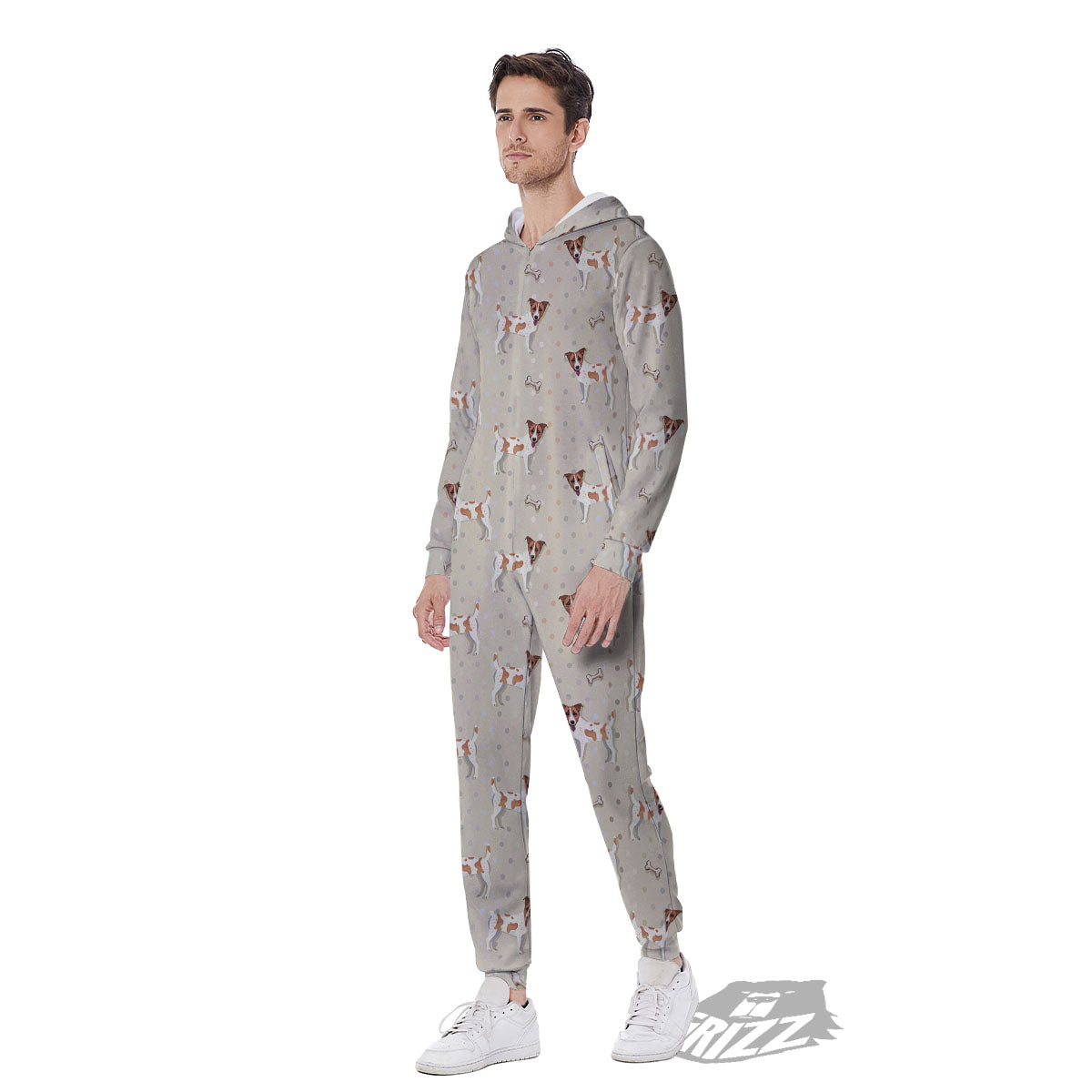 Jack Russell Terrier Polka Dot Print Pattern Men's Jumpsuit-grizzshop