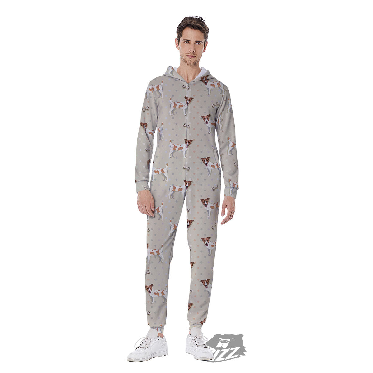 Jack Russell Terrier Polka Dot Print Pattern Men's Jumpsuit-grizzshop