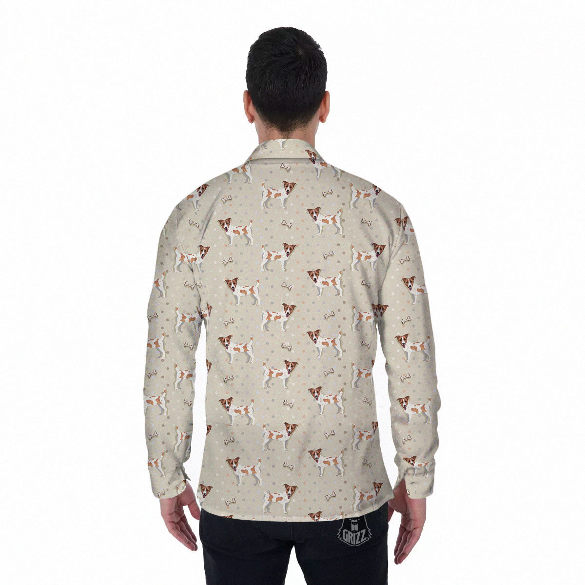 Jack Russell Terrier Polka Dot Print Pattern Men's Long Sleeve Shirts-grizzshop