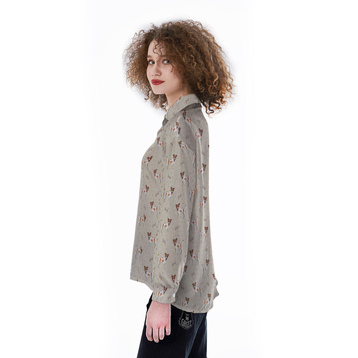 Jack Russell Terrier Polka Dot Print Pattern Women's Long Sleeve Shirts-grizzshop