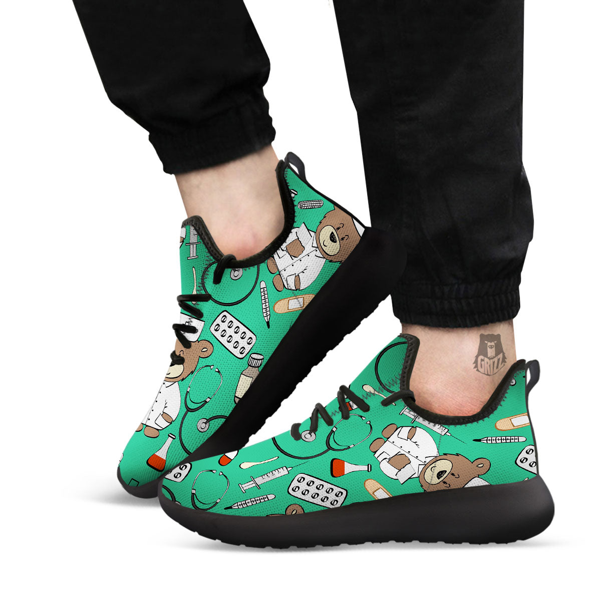 Jade Teddy Bear Nurse Black Athletic Shoes-grizzshop