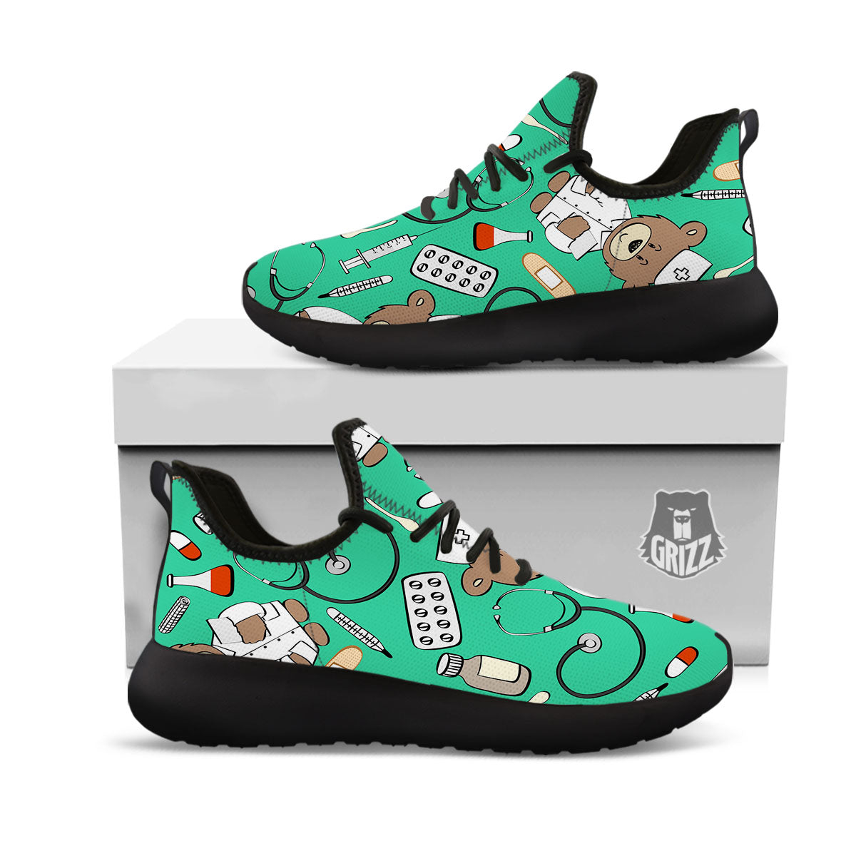 Jade Teddy Bear Nurse Black Athletic Shoes-grizzshop