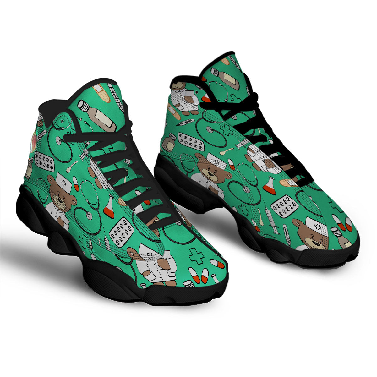 Jade Teddy Bear Nurse Black Basketball Shoes-grizzshop