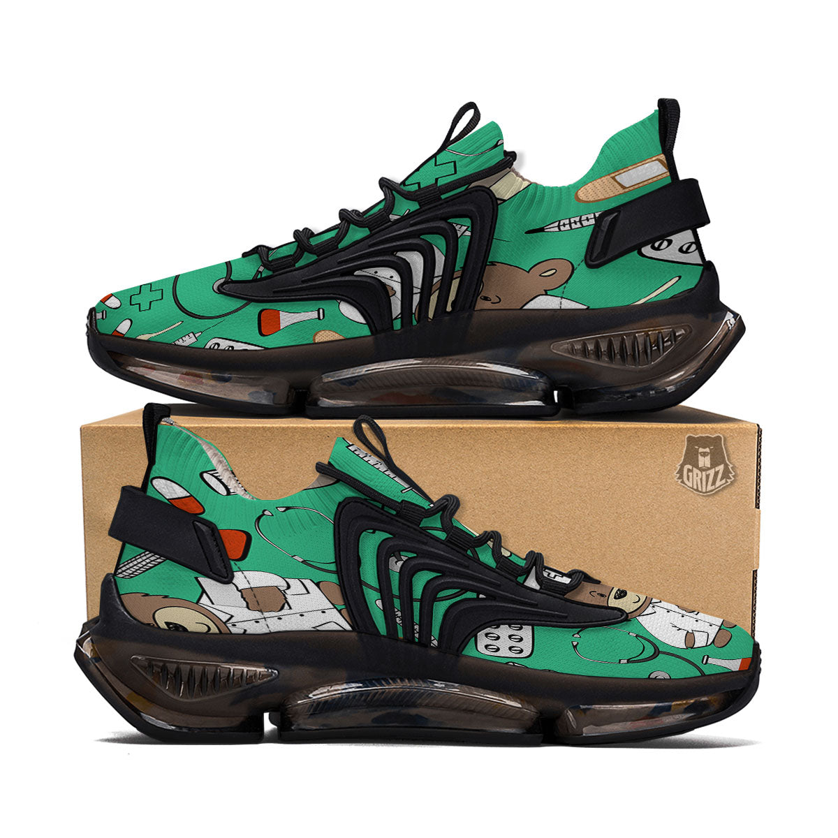 Jade Teddy Bear Nurse Black Gym Shoes-grizzshop