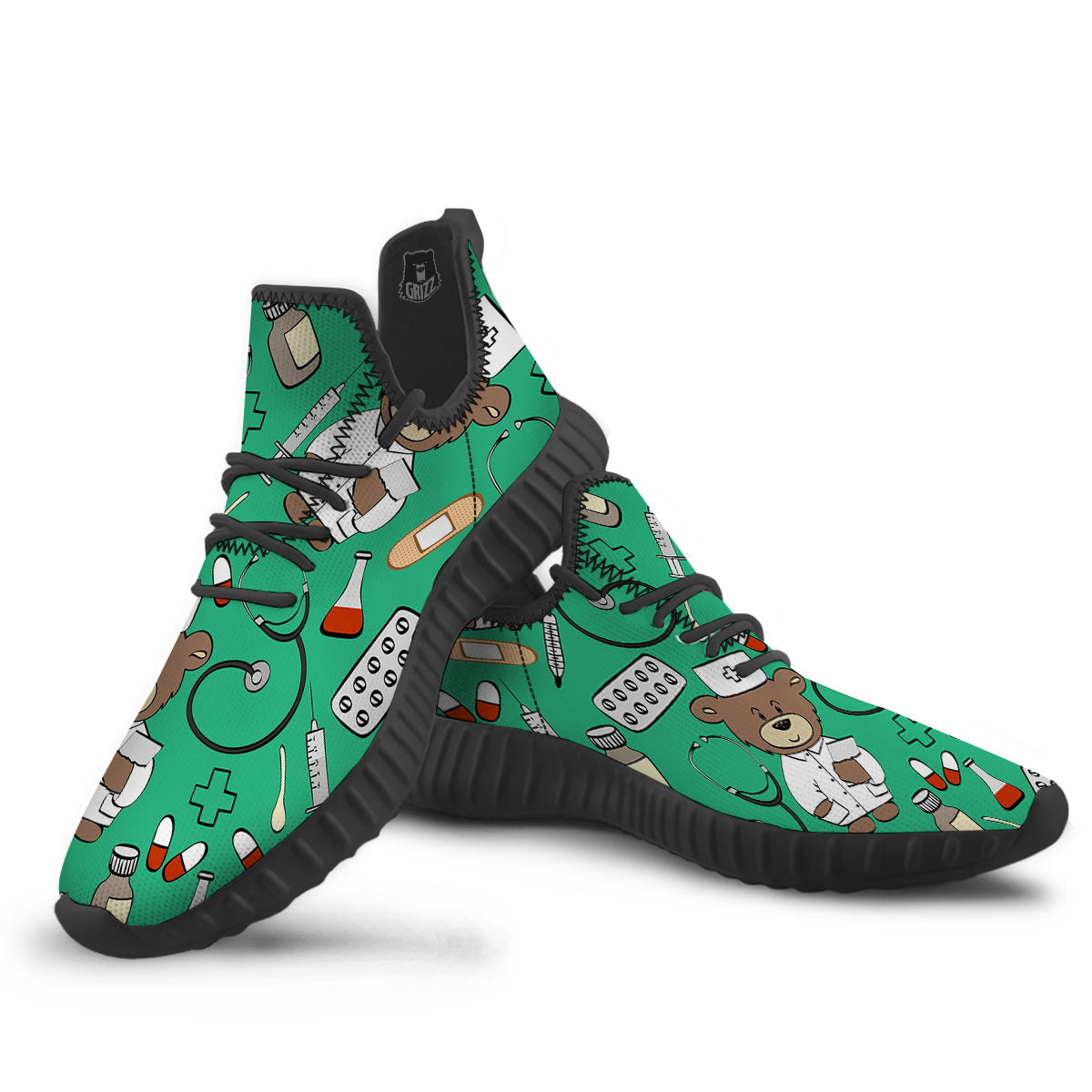 Jade Teddy Bear Nurse Black Walking Shoes-grizzshop