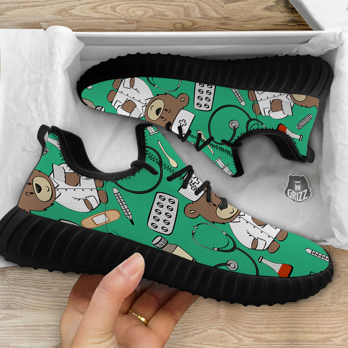 Jade Teddy Bear Nurse Black Walking Shoes-grizzshop