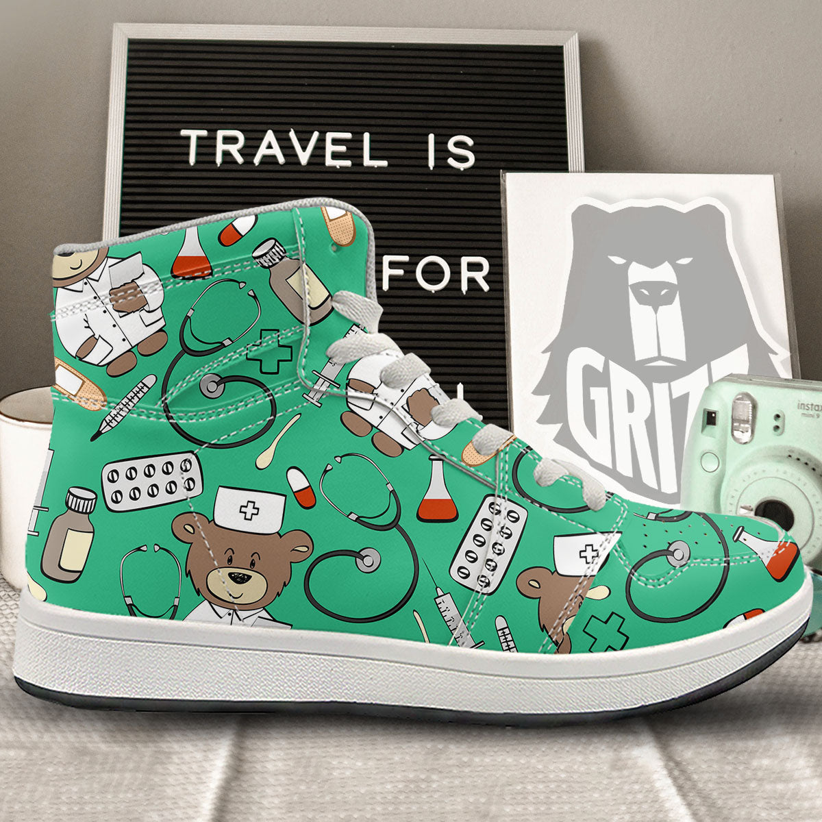 Jade Teddy Bear Nurse High Top Sneakers-grizzshop