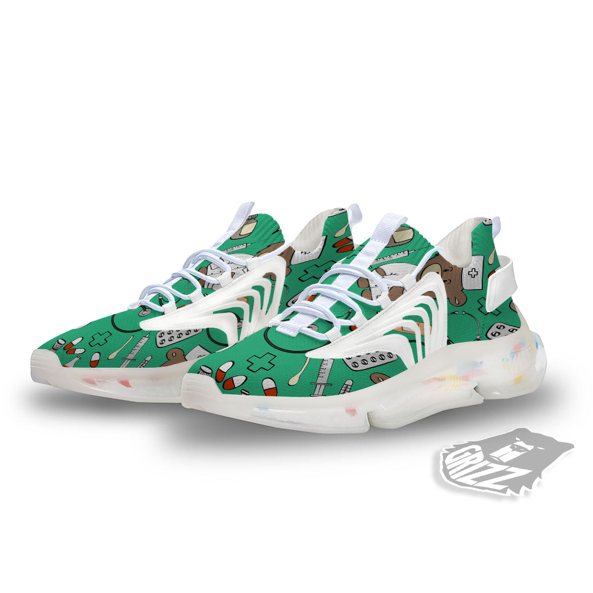Jade Teddy Bear Nurse White Gym Shoes-grizzshop