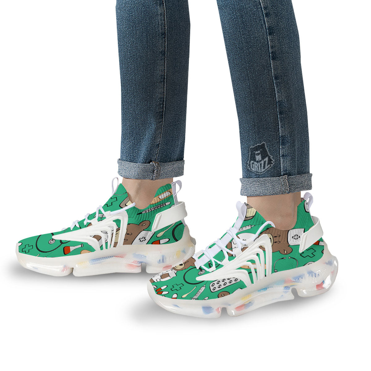 Jade Teddy Bear Nurse White Gym Shoes-grizzshop