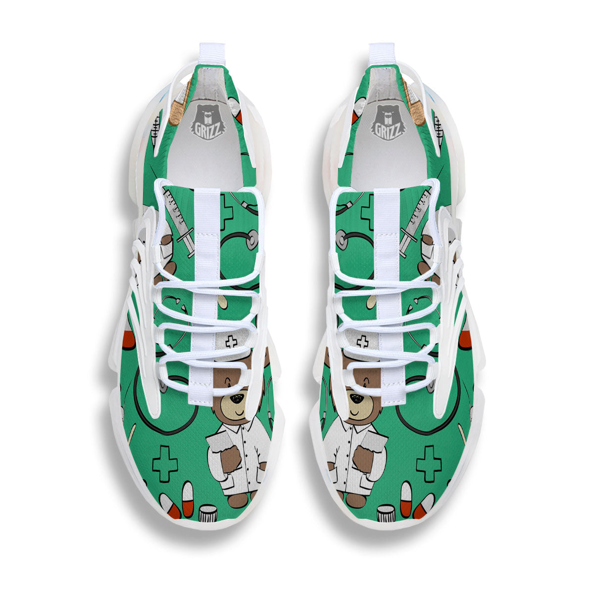 Jade Teddy Bear Nurse White Gym Shoes-grizzshop