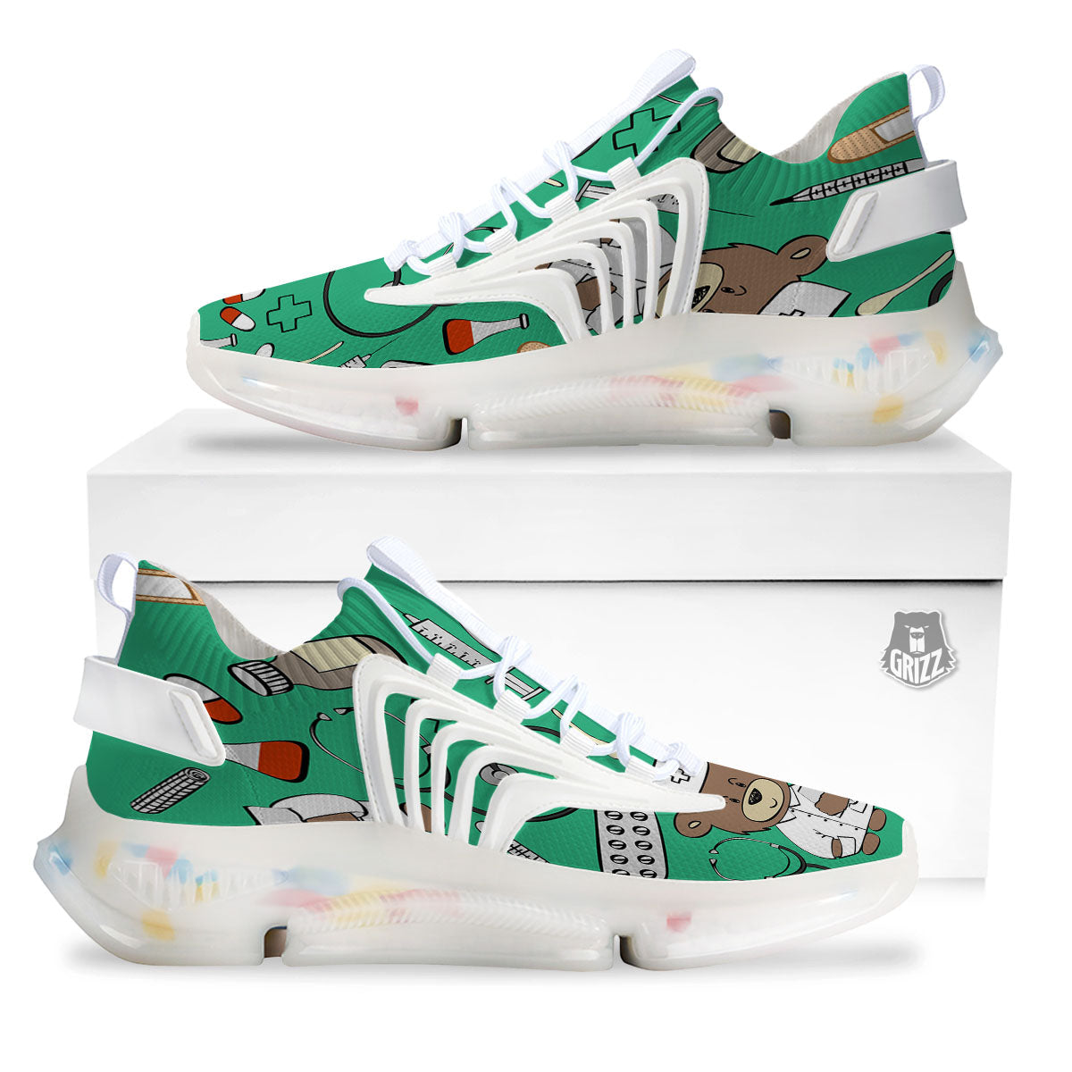 Jade Teddy Bear Nurse White Gym Shoes-grizzshop