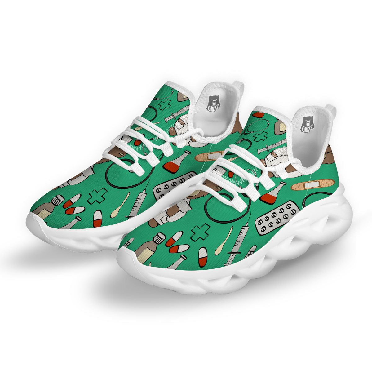 Jade Teddy Bear Nurse White Running Shoes-grizzshop