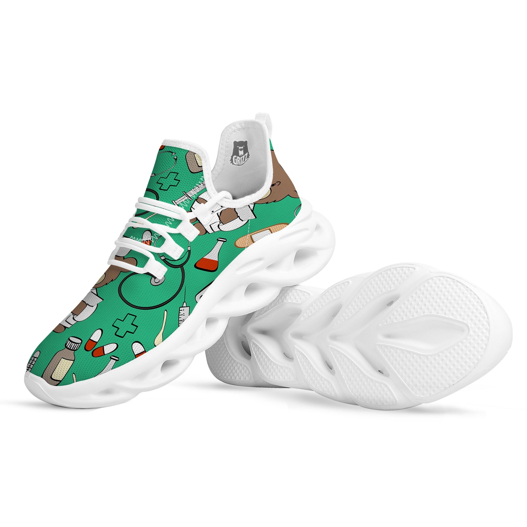 Jade Teddy Bear Nurse White Running Shoes-grizzshop
