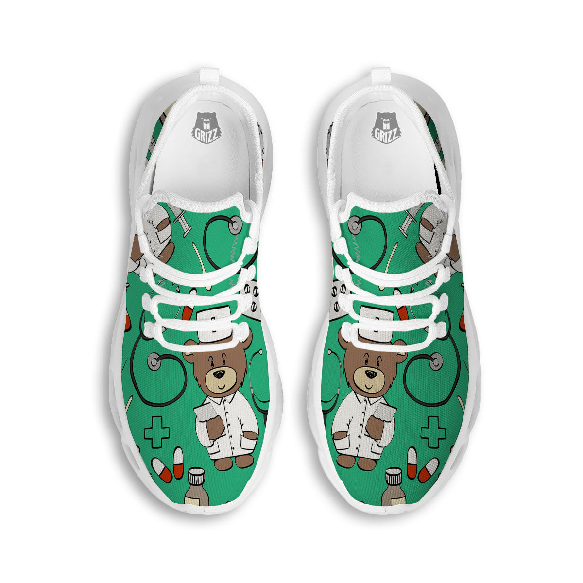 Jade Teddy Bear Nurse White Running Shoes-grizzshop