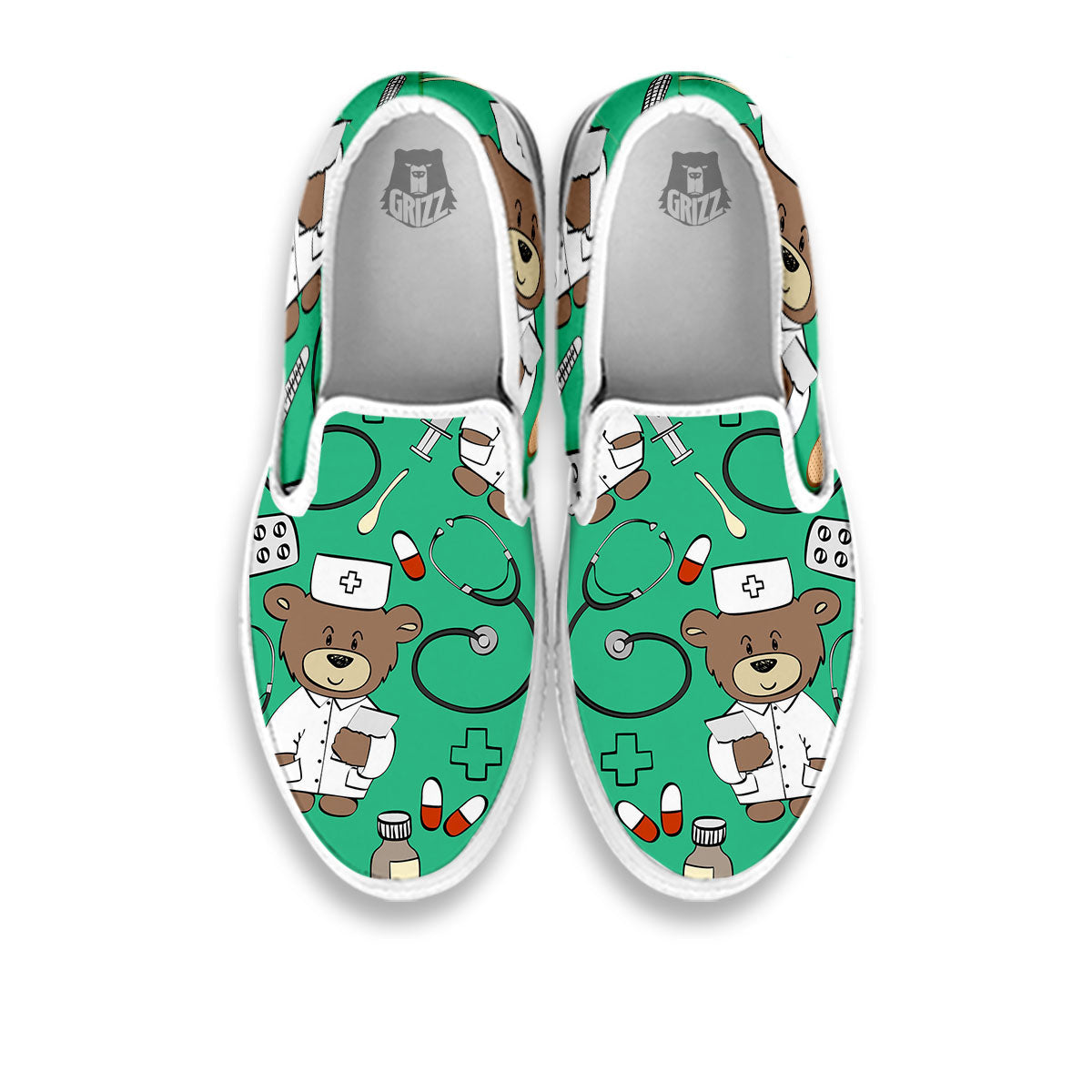 Jade Teddy Bear Nurse White Slip On Shoes-grizzshop