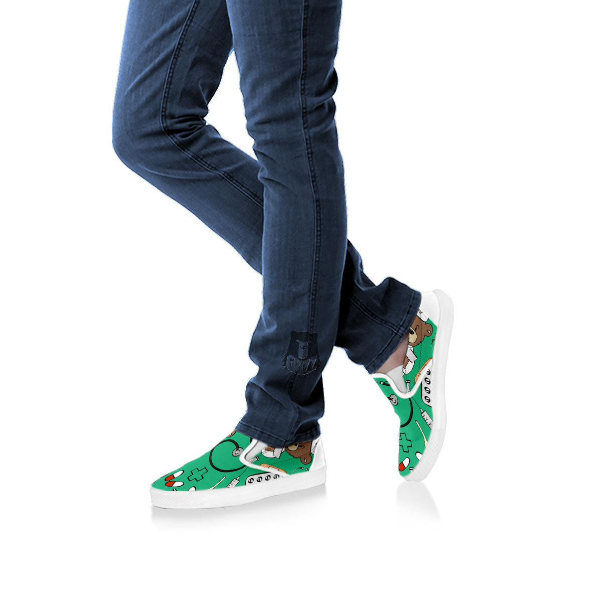 Jade Teddy Bear Nurse White Slip On Shoes-grizzshop