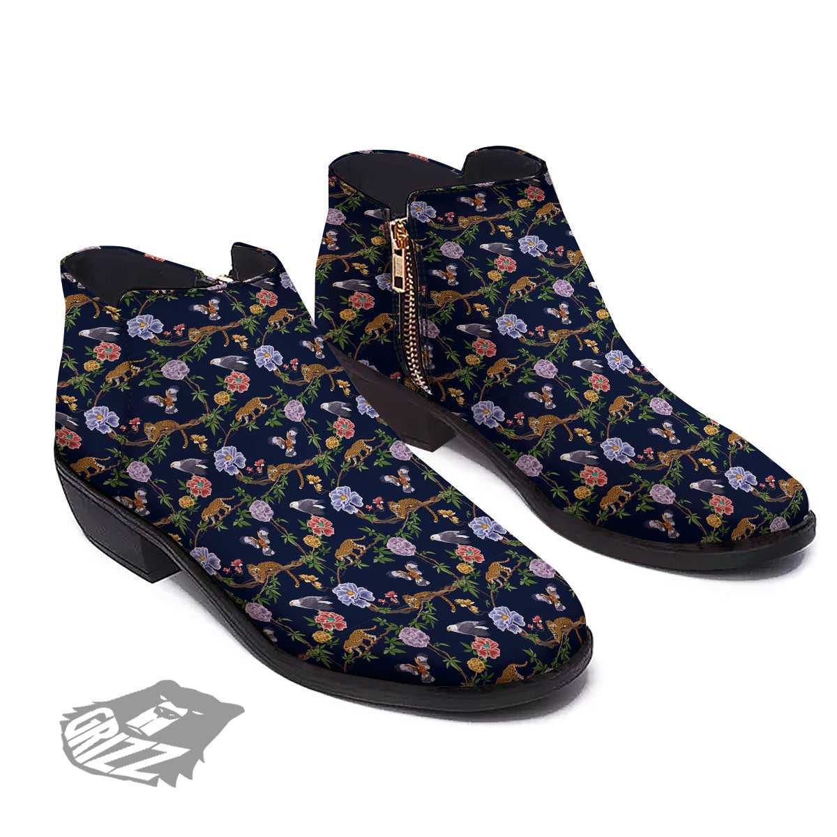 Jaguar And Eagle Print Pattern Ankle Boots-grizzshop