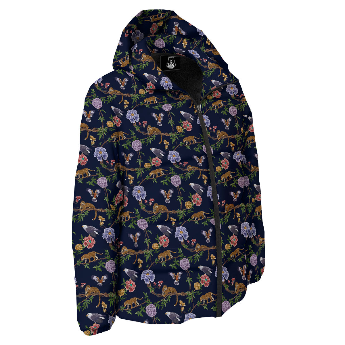 Jaguar And Eagle Print Pattern Down Jacket-grizzshop