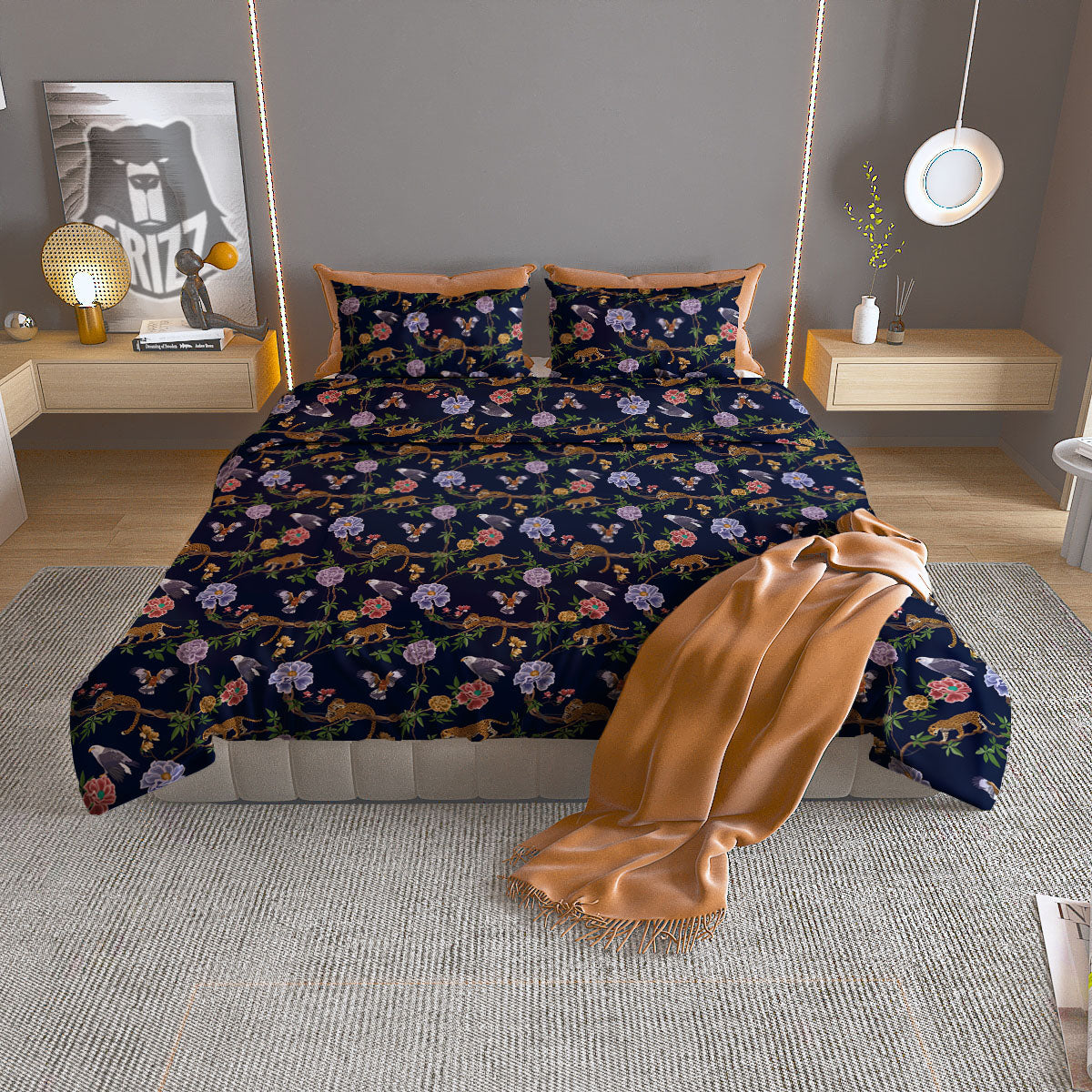 Jaguar And Eagle Print Pattern Duvet Cover Bedding Set