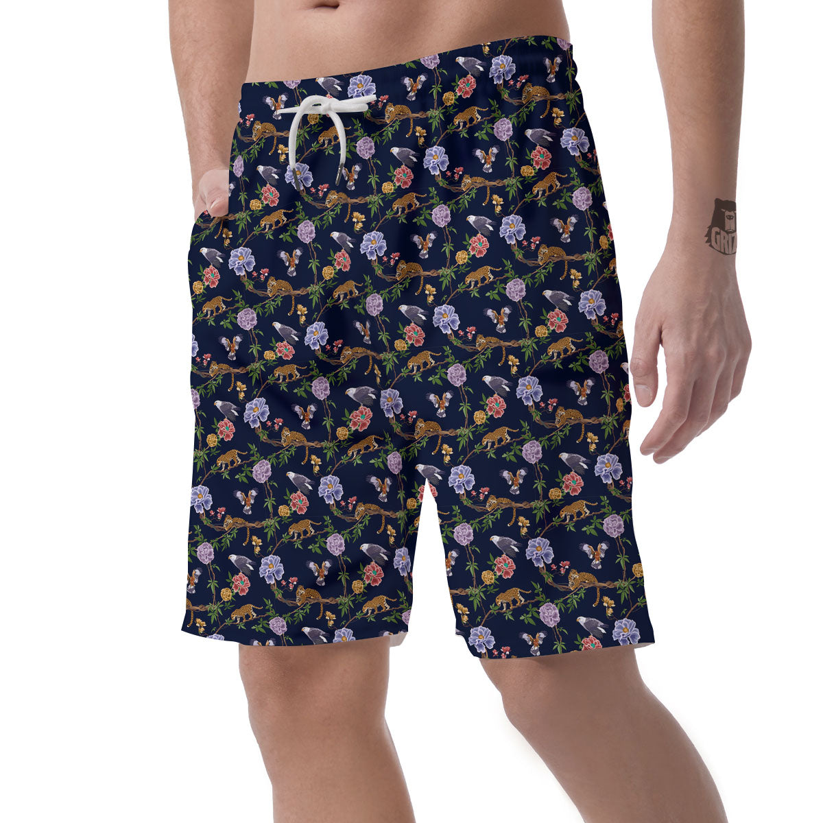 Jaguar And Eagle Print Pattern Men's Shorts-grizzshop