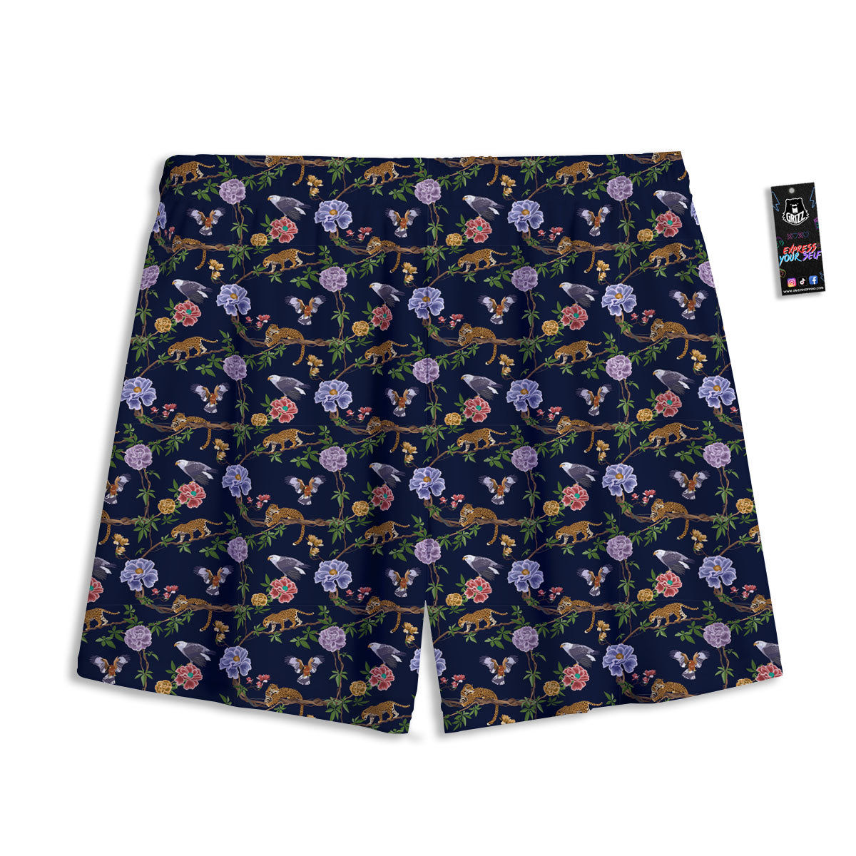 Jaguar And Eagle Print Pattern Mesh Shorts