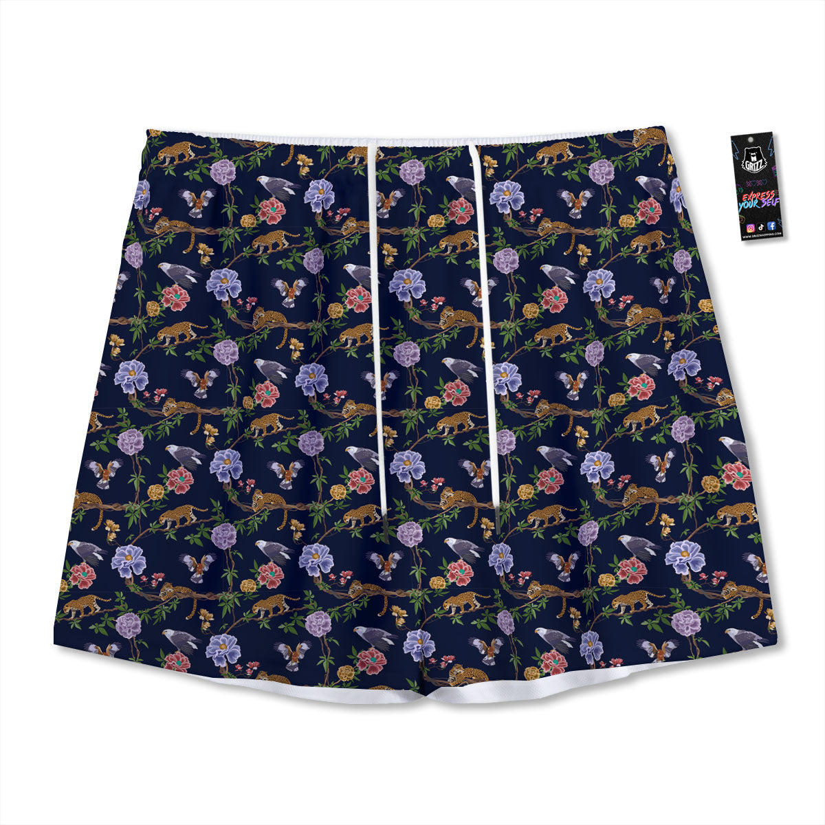 Jaguar And Eagle Print Pattern Mesh Shorts