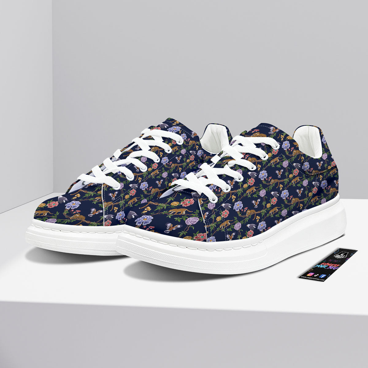 Jaguar And Eagle Print Pattern Platform Shoes-grizzshop